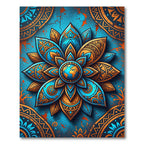 Vibrant Golden Azure Mandala Earth Globe Rug