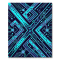 Electric Blue Neon Circuit X Geometry Rug