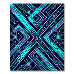 Electric Blue Neon Circuit X Geometry Rug