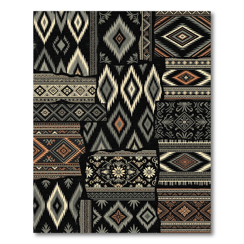 Geometric Tribal Patchwork Black Tan Rug