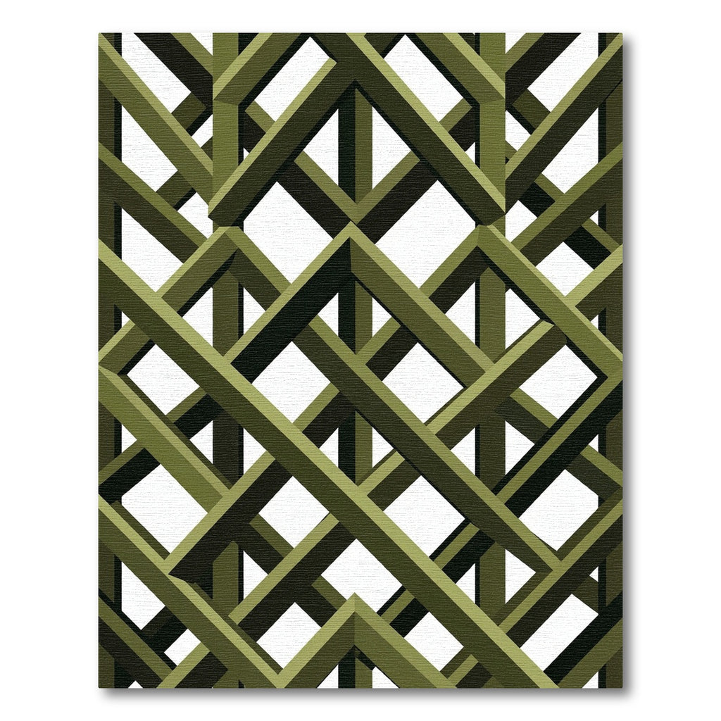 Olive Green Geometric Lattice Grid Rug