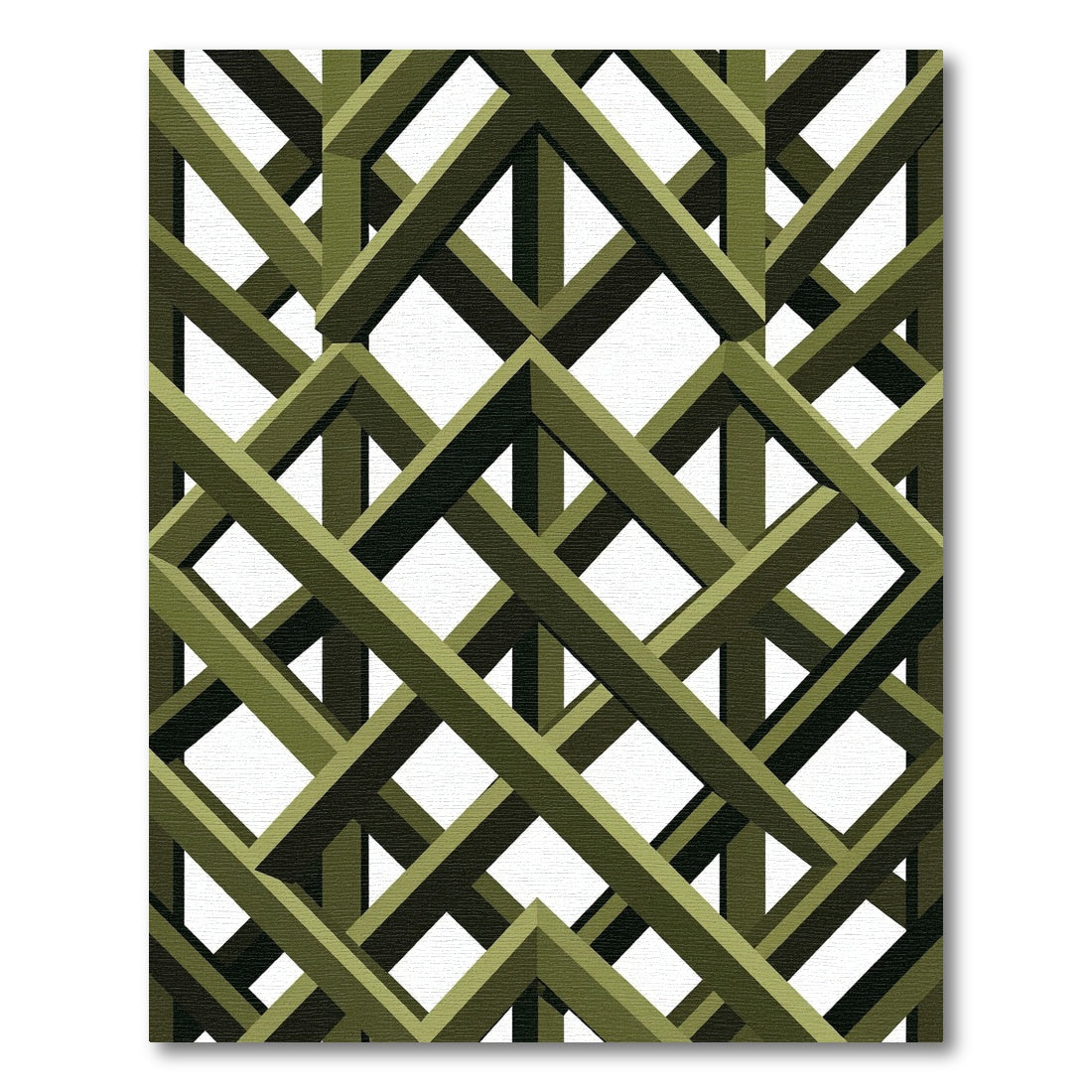 Olive Green Geometric Lattice Grid Rug