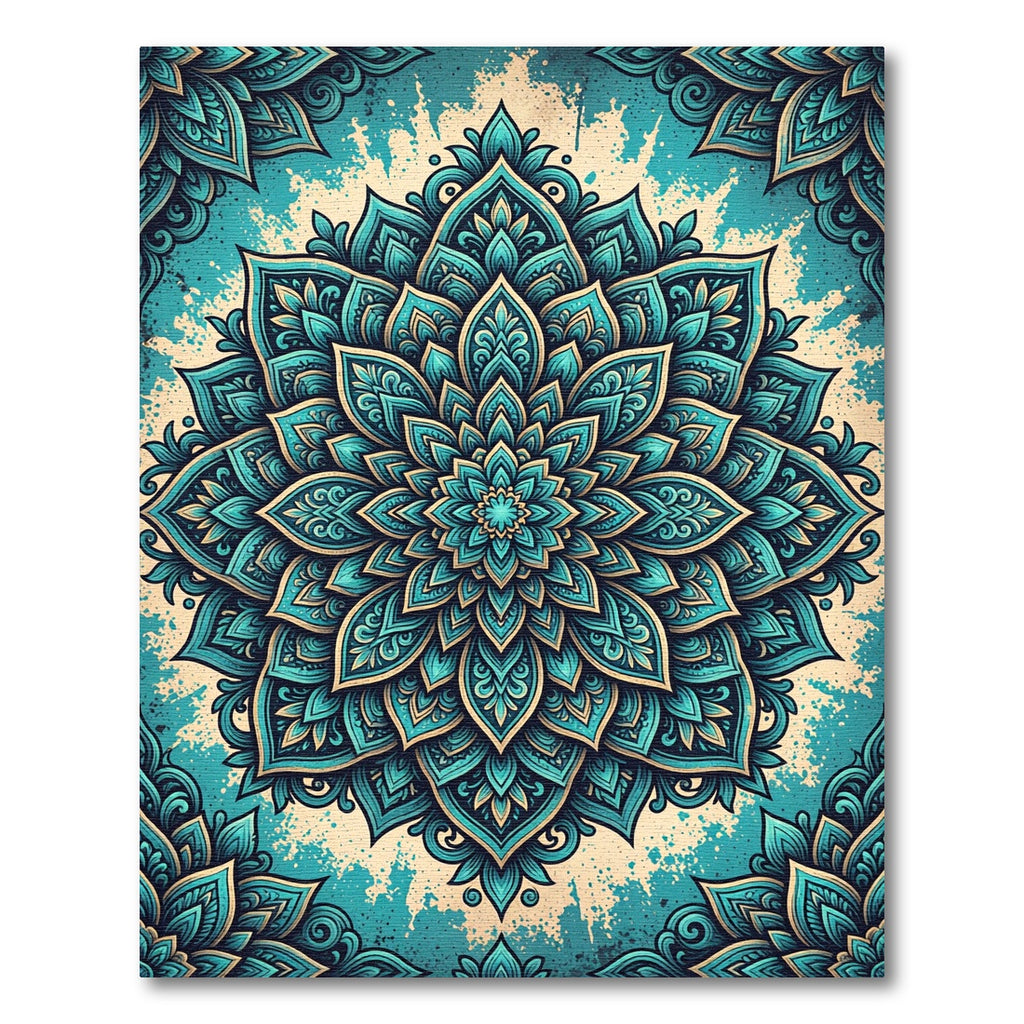 Teal Floral Mandala Botanical Ornament Rug