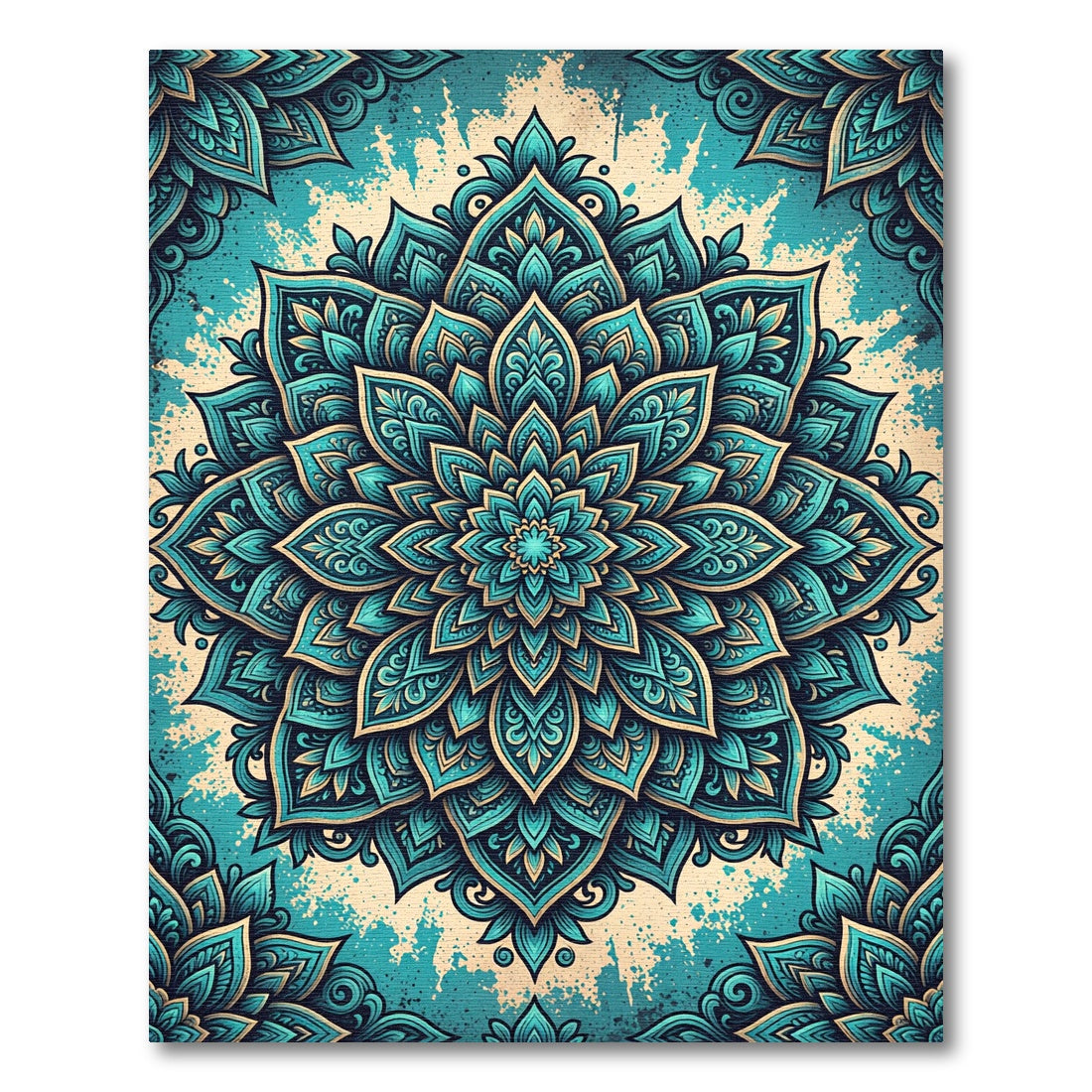 Teal Floral Mandala Botanical Ornament Rug