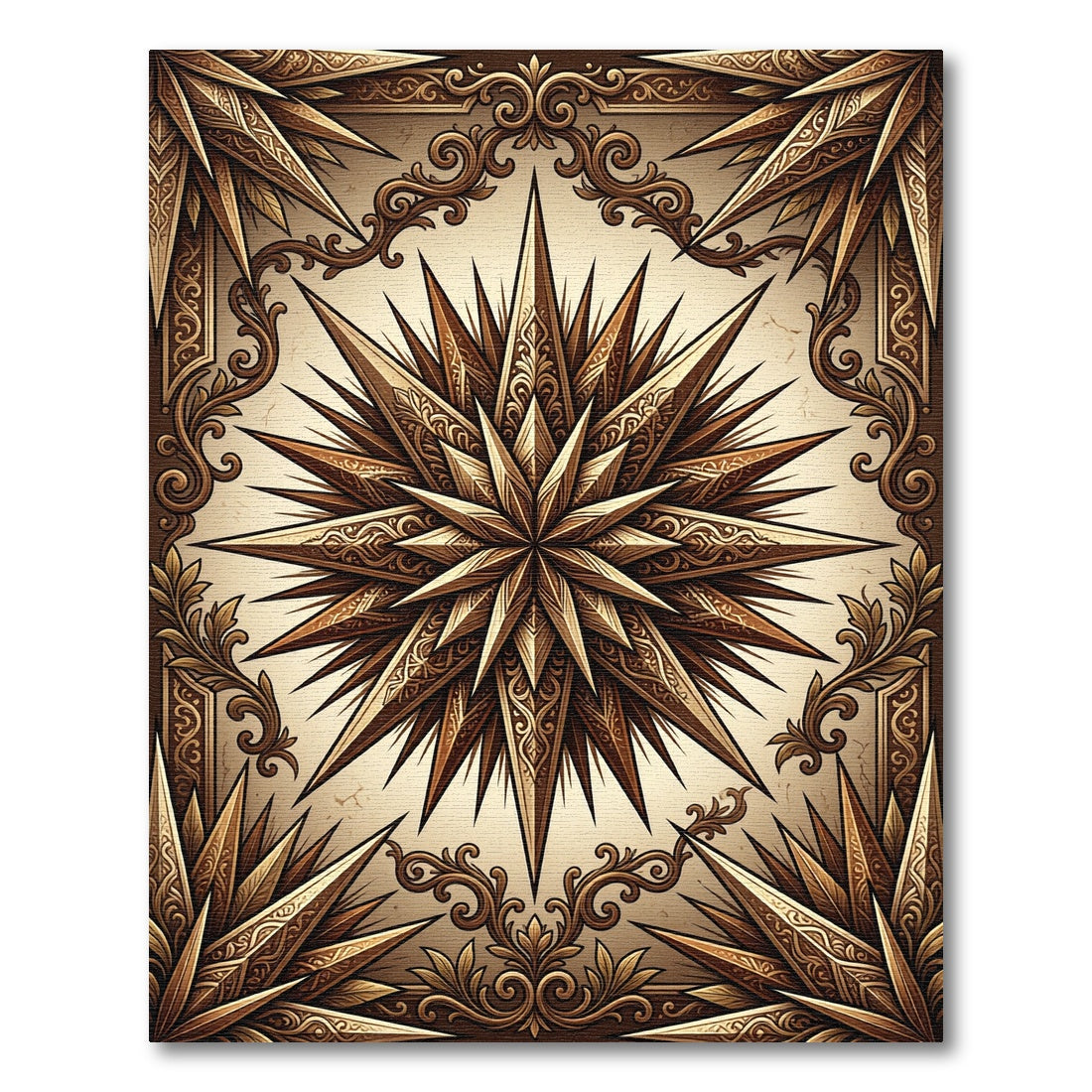 Ornate Golden Starburst Filigree Accents Rug