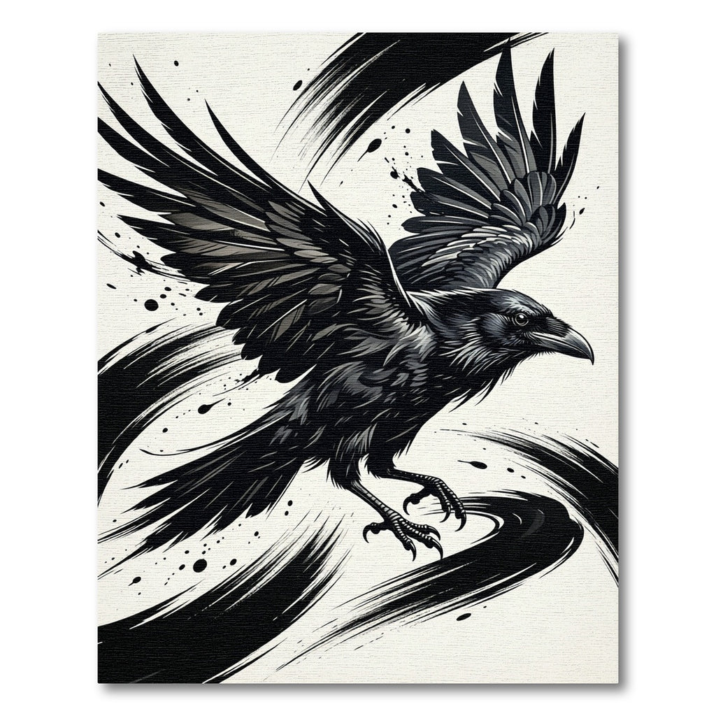 Bold Black Raven Winged Stroke Rug