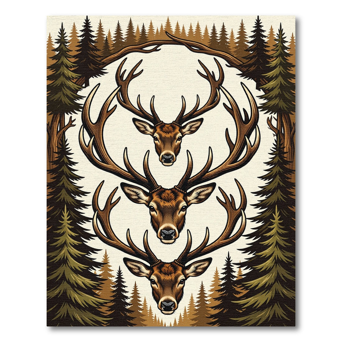 Rustic Triple Deer Forest Silhouette Rug