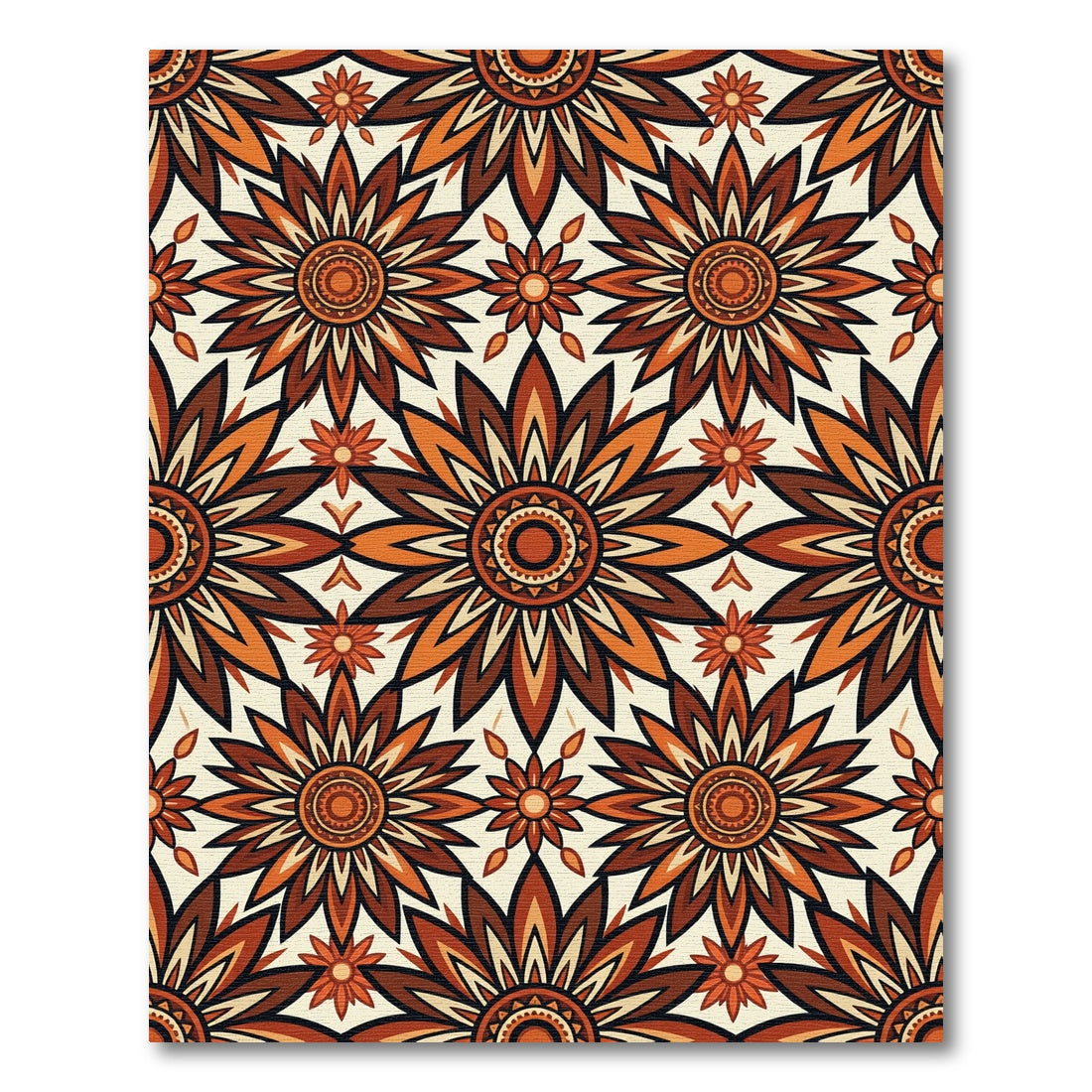 Autumnal Terracotta Floral Sunburst Medallion Rug
