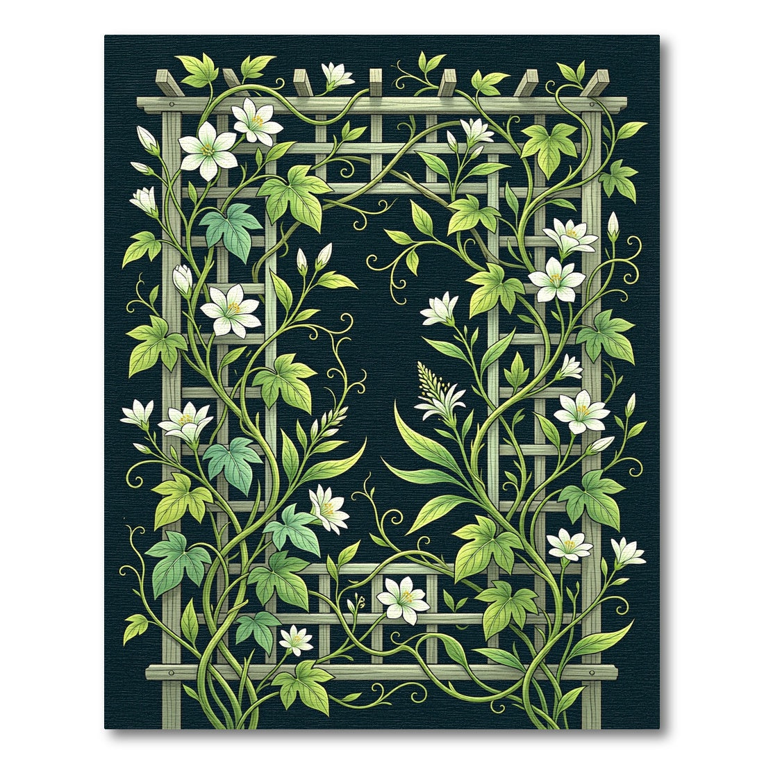 Green Vine Trellis White Floral Rug