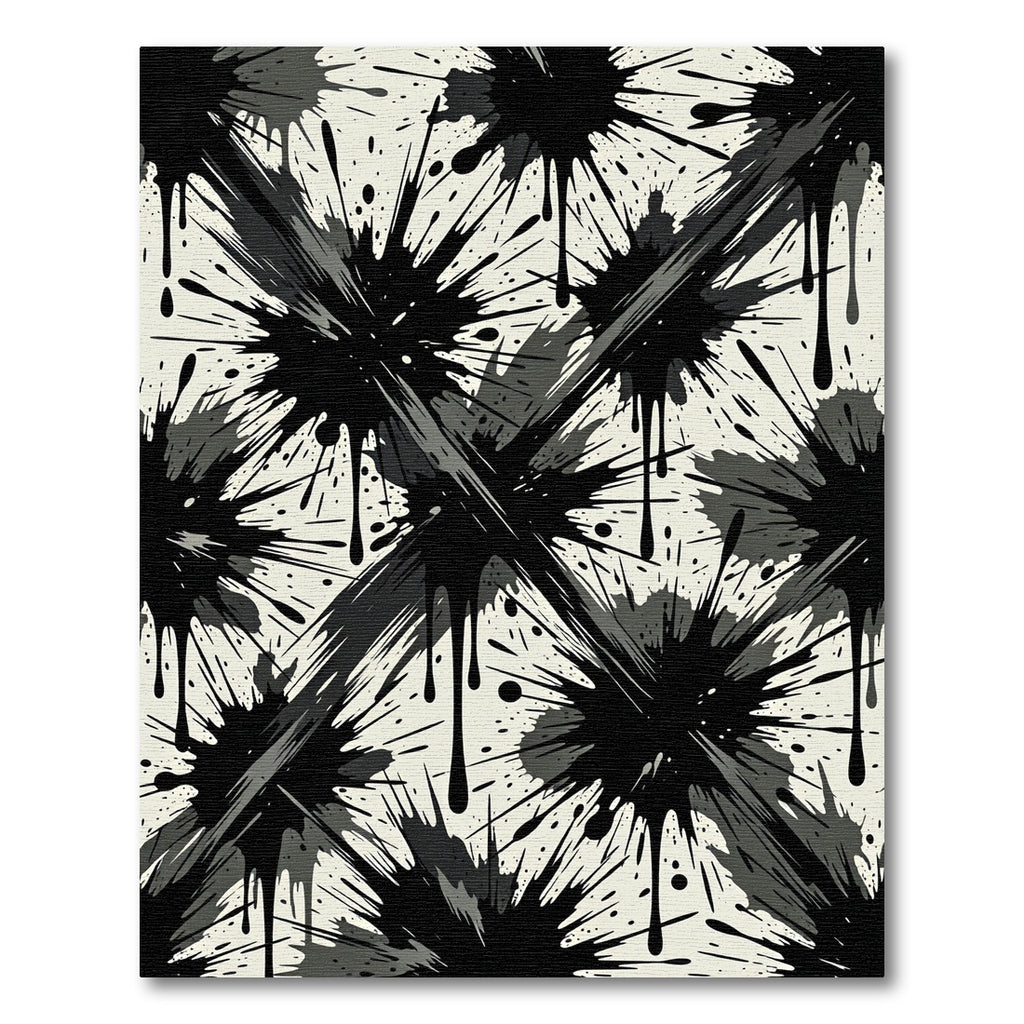 Monochrome Black Ink Splatter Abstract Rug