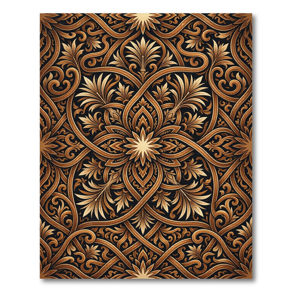 Golden Black Intertwined Floral Scroll Rug