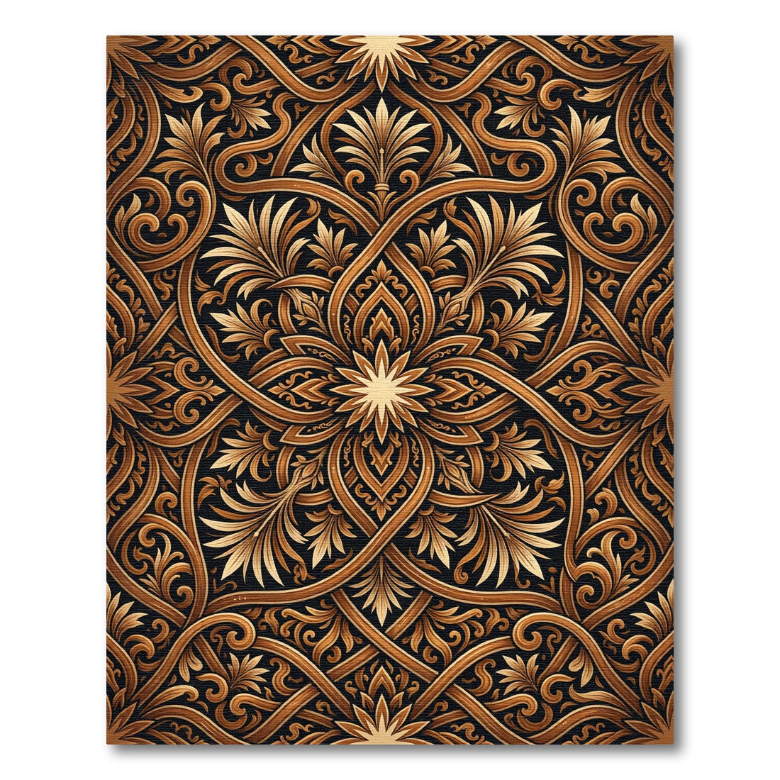 Golden Black Intertwined Floral Scroll Rug