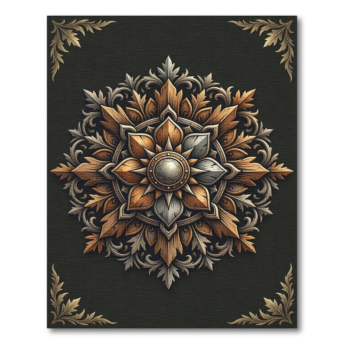 Ornate Bronze Metallic Iron Flower Medallion Rug
