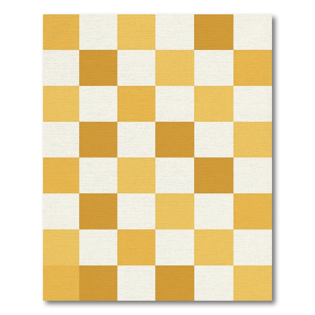 Golden White Checkerboard Squares Rug