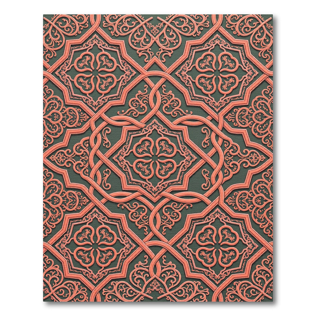 Coral Interlocking Arabesque Pattern Rug