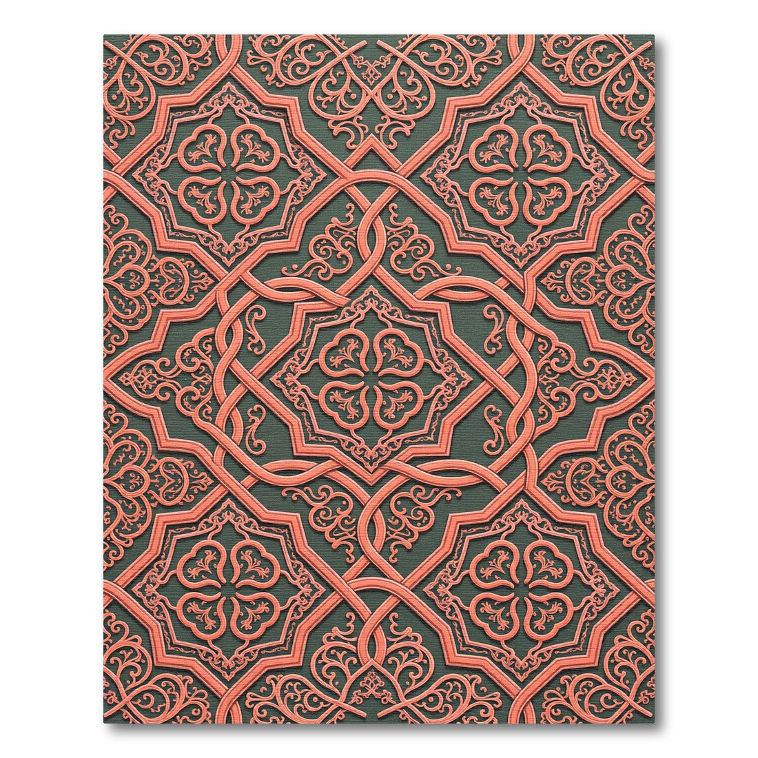 Coral Interlocking Arabesque Pattern Rug