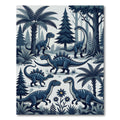 Blue Prehistoric Forest Dinosaur Scene Rug