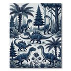 Blue Prehistoric Forest Dinosaur Scene Rug