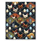 Farmhouse Rusty Chicken and Egg Grid Rug