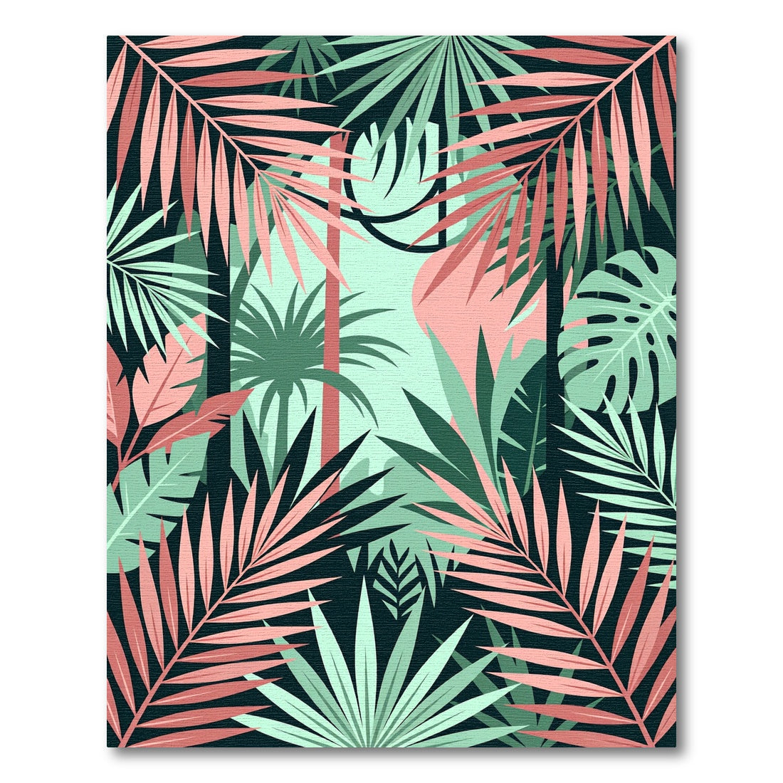 Lush Tropical Foliage Pink Mint Leaves Rug