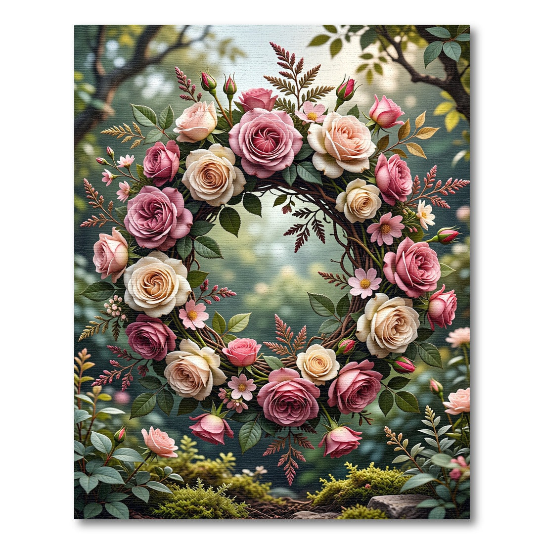 Romantic Tea Rose Floral Wreath Rug