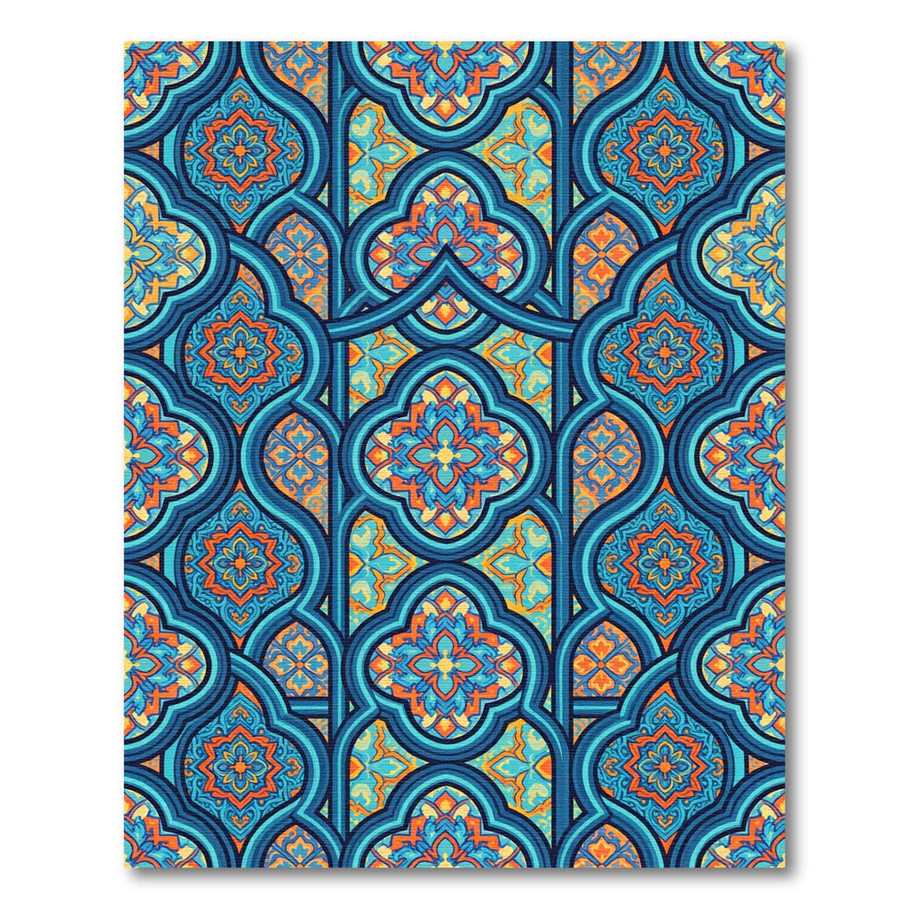 Intricate Blue Orange Floral Lattice Rug