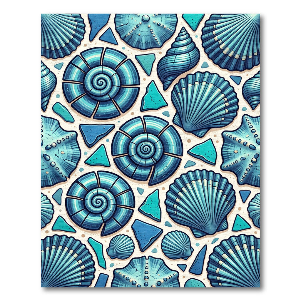 Coastal Blue Seashell Sea Glass Rug