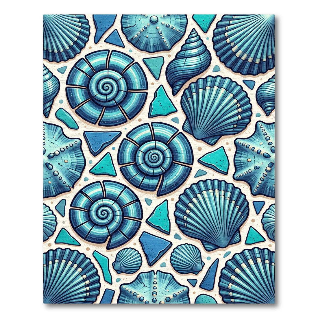 Coastal Blue Seashell Sea Glass Rug