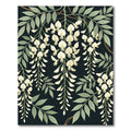 Elegant White Wisteria Botanical Black Rug
