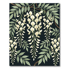 Elegant White Wisteria Botanical Black Rug