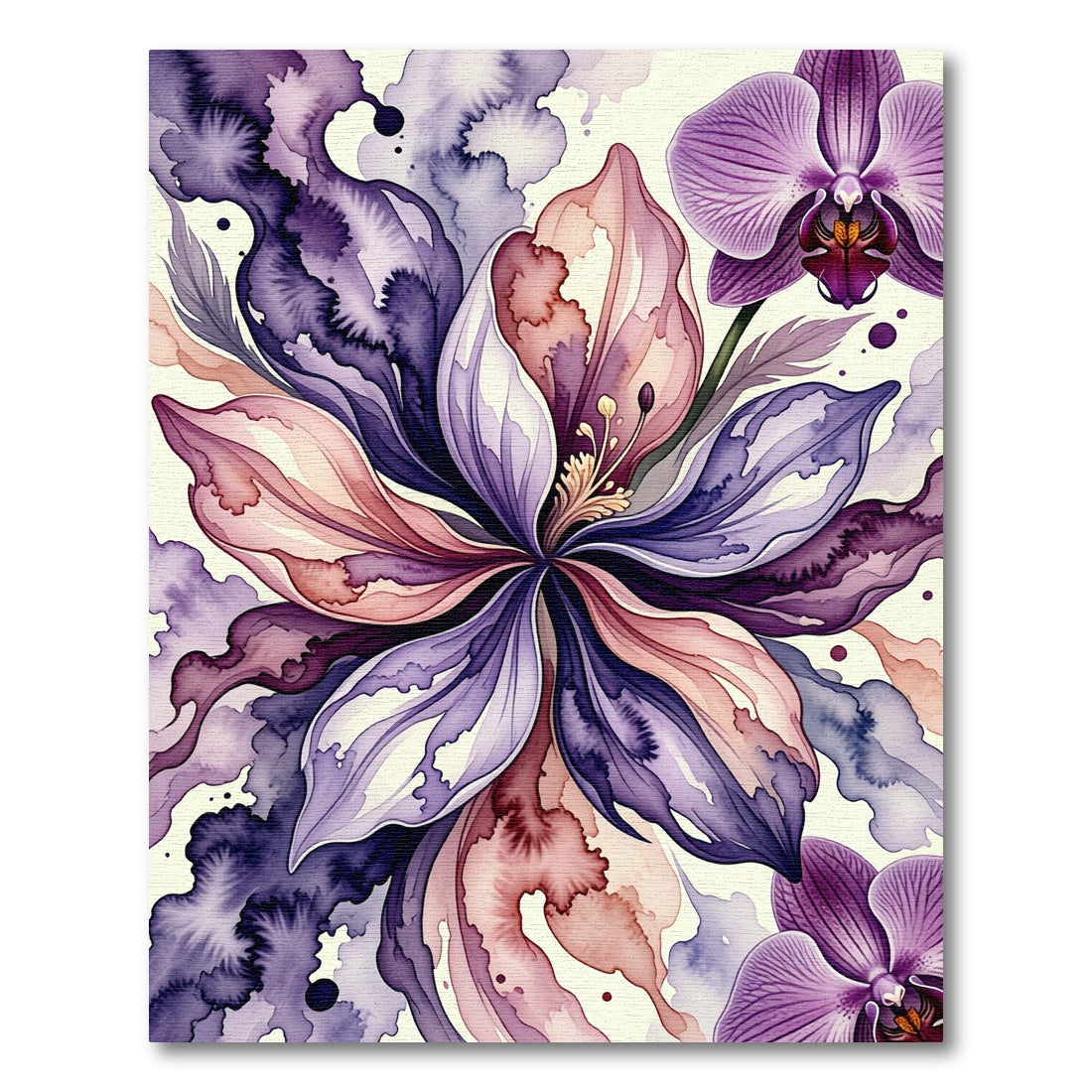 Watercolor Orchid and Petal Abstract Composition Rug
