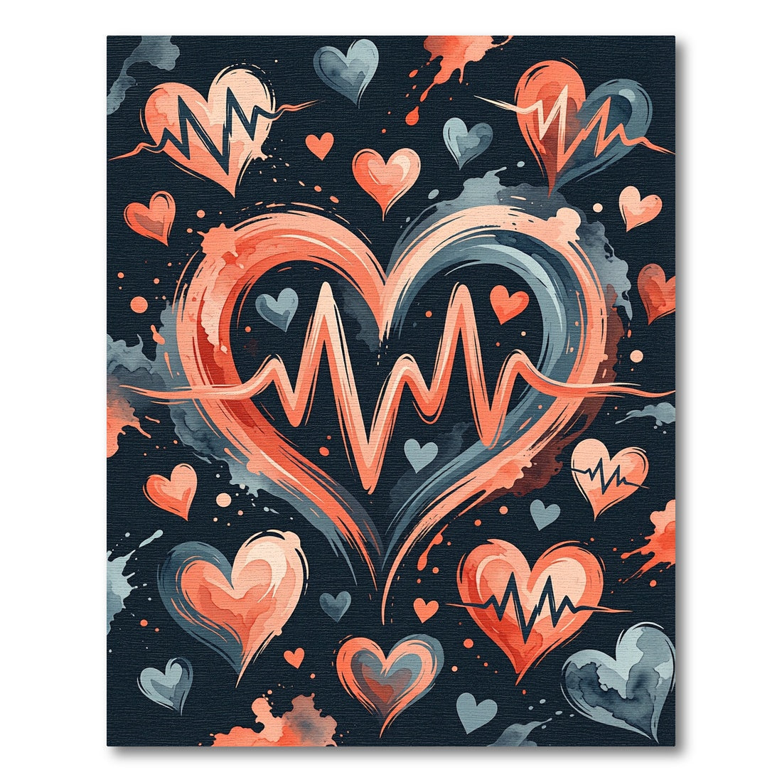 Coral Blue Heartbeat Love Splash Rug