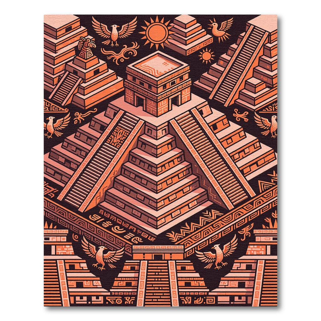 Aztec Sun Inspired Geometric Pyramid Art Rug