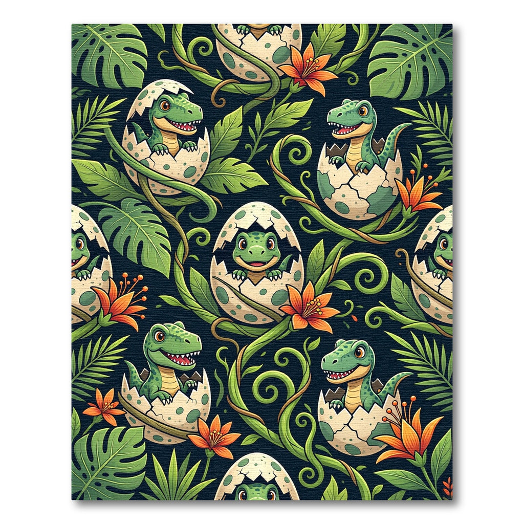 Cute Baby Dinosaur Tropical Jungle Rug
