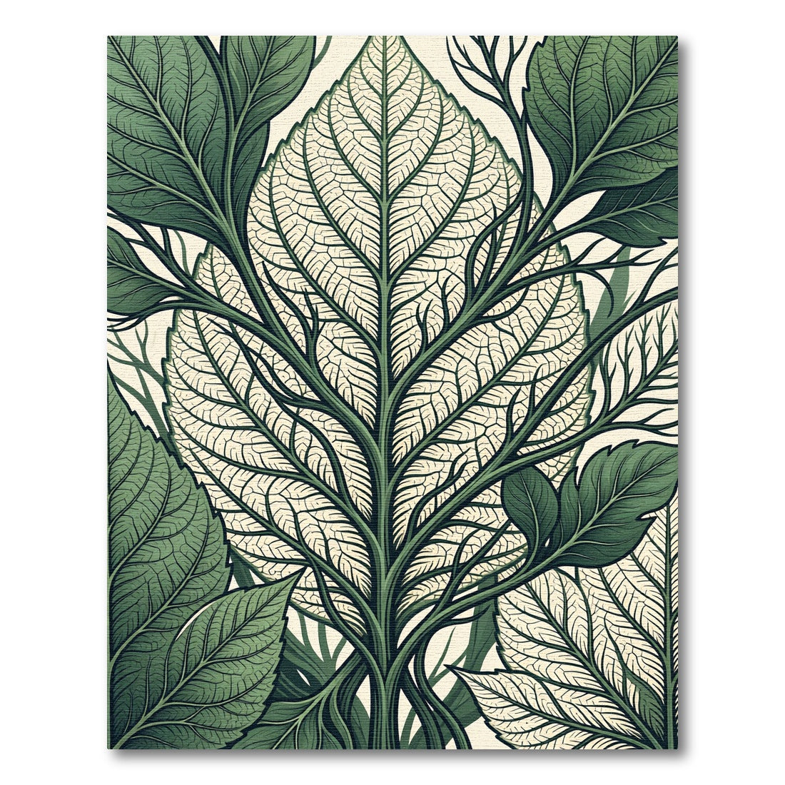 Emerald Green Botanical Leaf Vein Rug