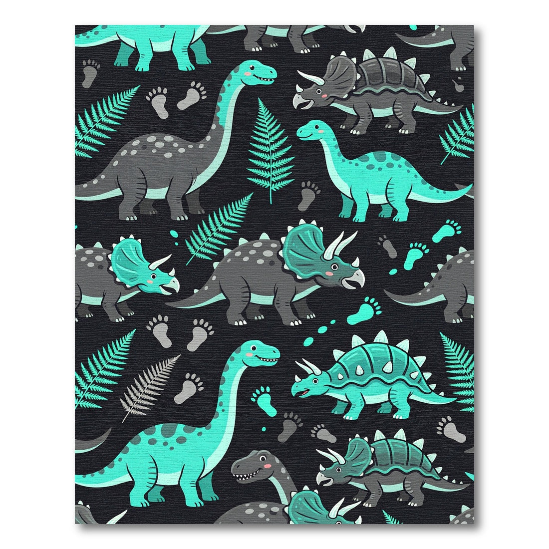 Turquoise Dinosaur Fern Botanical Illustration Rug