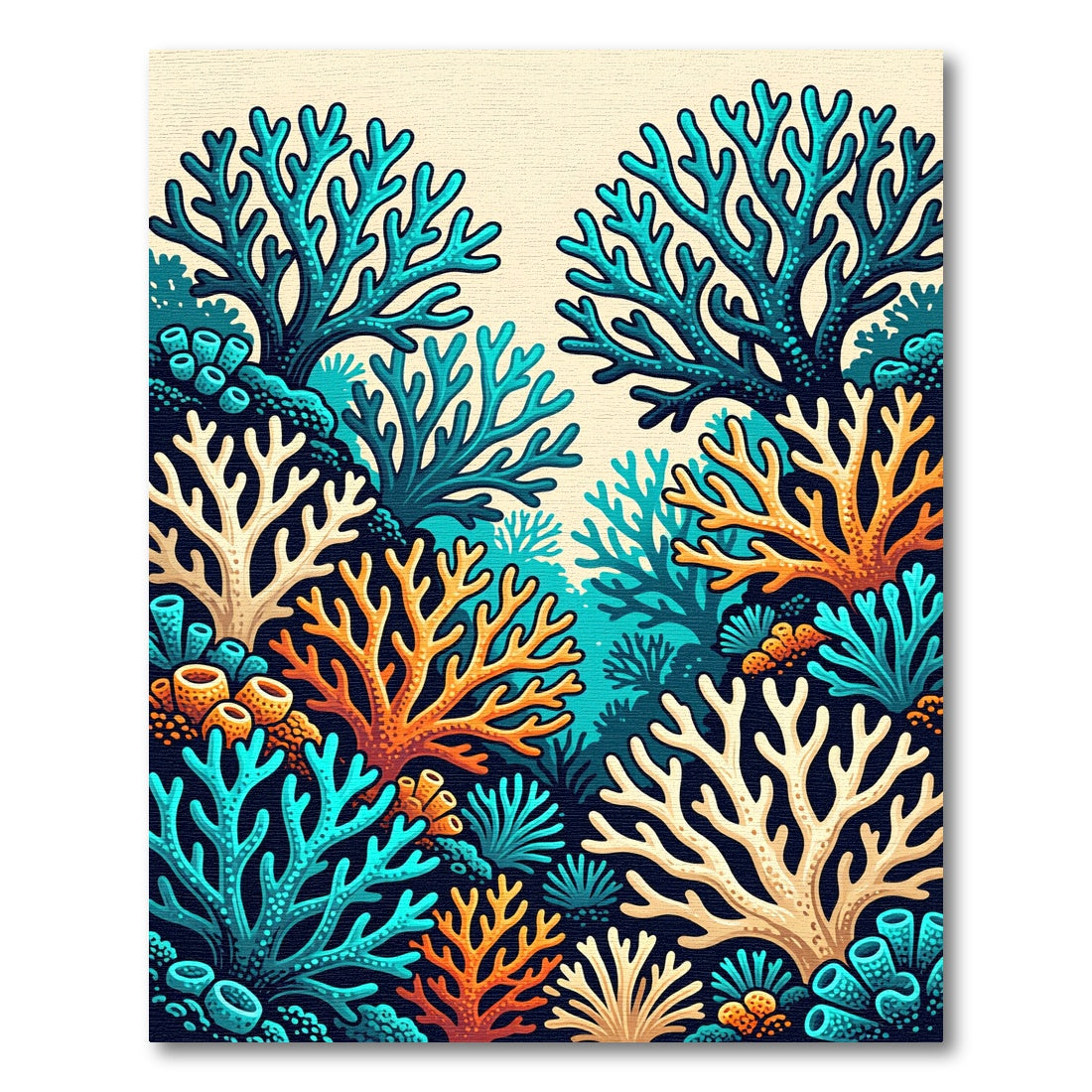 Vibrant Blue and Coral Reef Landscape Rug