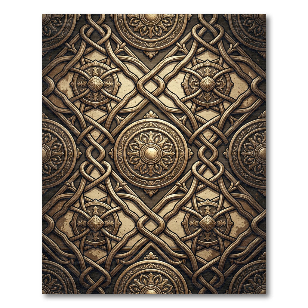 Ornate Gold Floral Lattice Medallion Rug