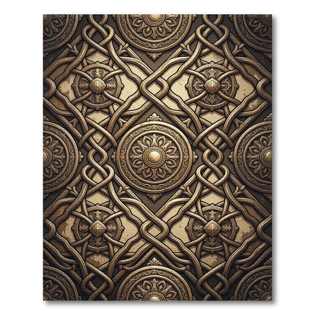 Ornate Gold Floral Lattice Medallion Rug
