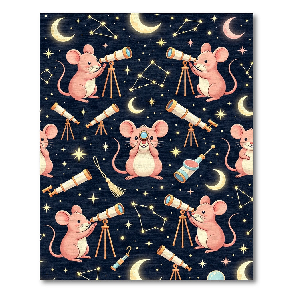 Whimsical Pink Mouse Stargazing Night Sky Rug