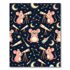 Whimsical Pink Mouse Stargazing Night Sky Rug