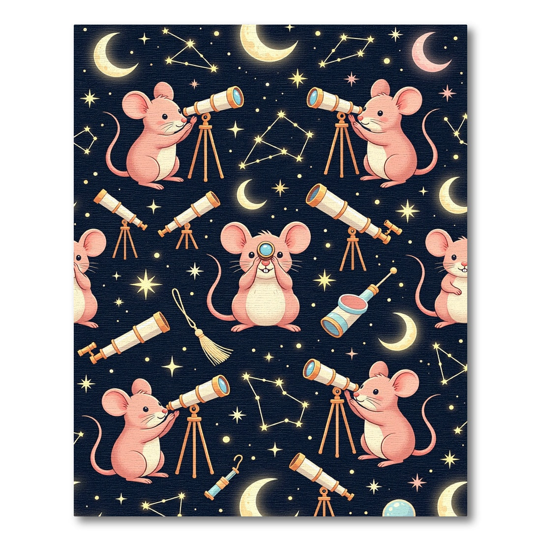 Whimsical Pink Mouse Stargazing Night Sky Rug