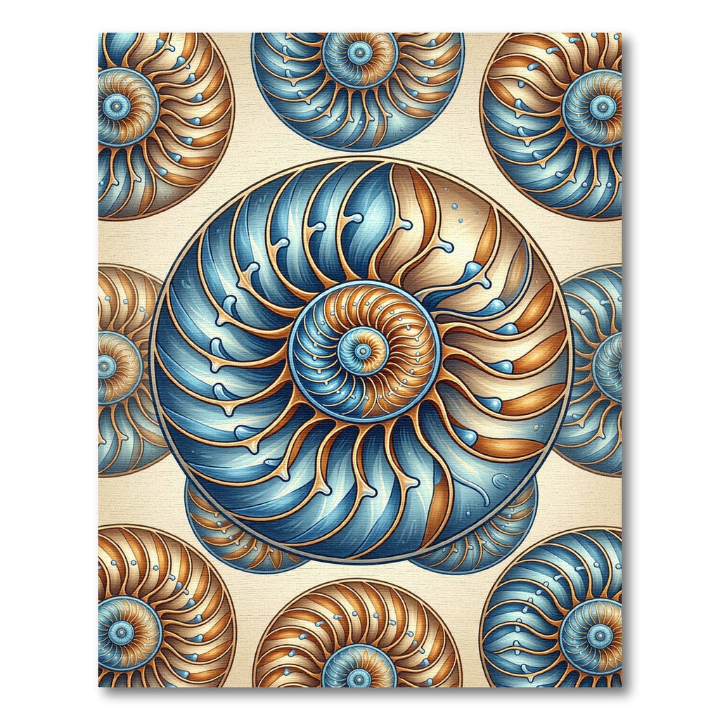 Celestial Golden Blue Nautilus Spiral Rug