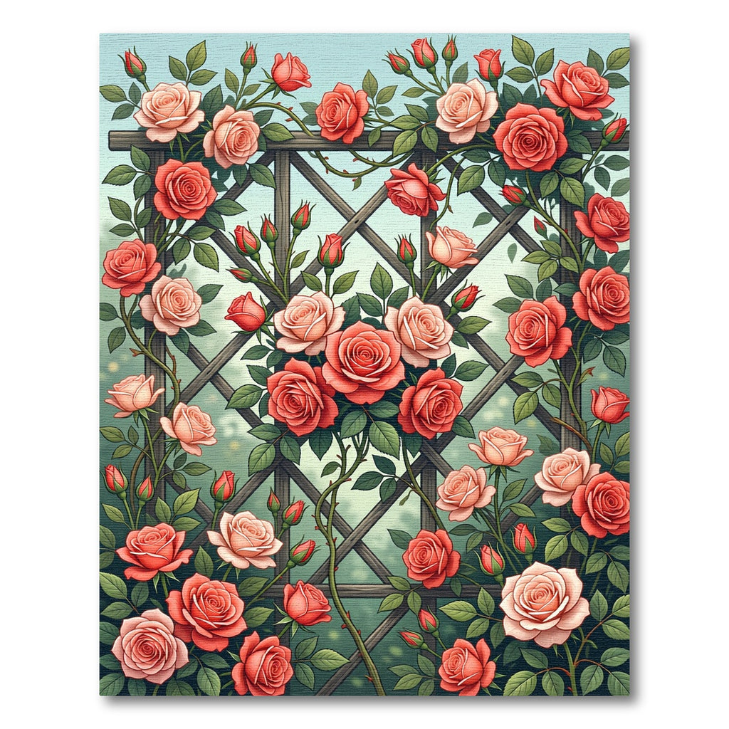 Romantic Red and Blush Rose Trellis Rug