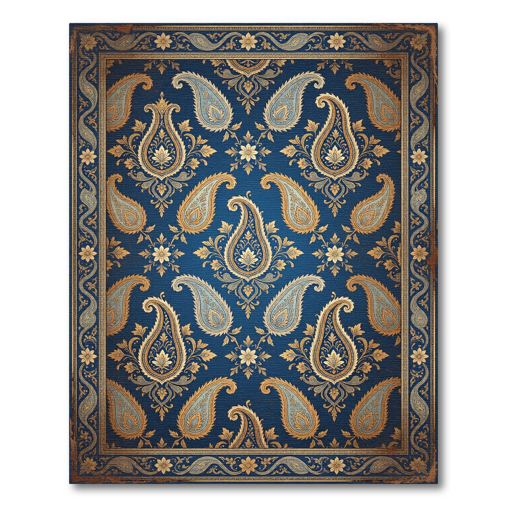 Ornate Navy Gold Paisley Flourish Rug