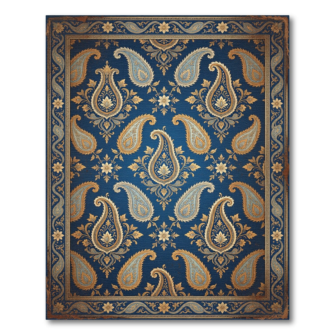 Ornate Navy Gold Paisley Flourish Rug
