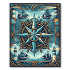 Nautical Blue Compass and Lighthouse Art Rug