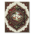 Ornate Crimson Gazelle Medallion Border Rug