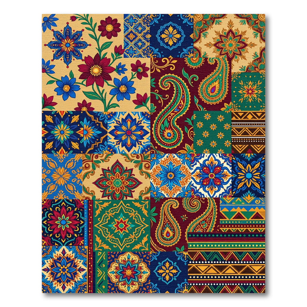 Vibrant Floral Paisley Medallion Patchwork Rug
