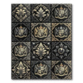 Damask Black Gold Floral Crests Rug